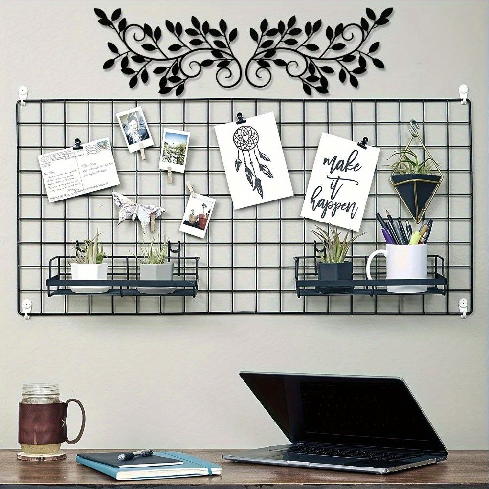 

Metal Wall Art Set of 2 Grape Vine Olive Branch Kids Room Black 21x38