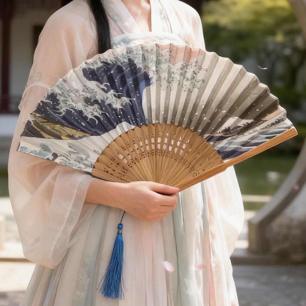 Folding Fan Handmade Decorative Kanagawa Wave Foldable Fan Handheld Vintage Hand Fans For Women Portable Folding