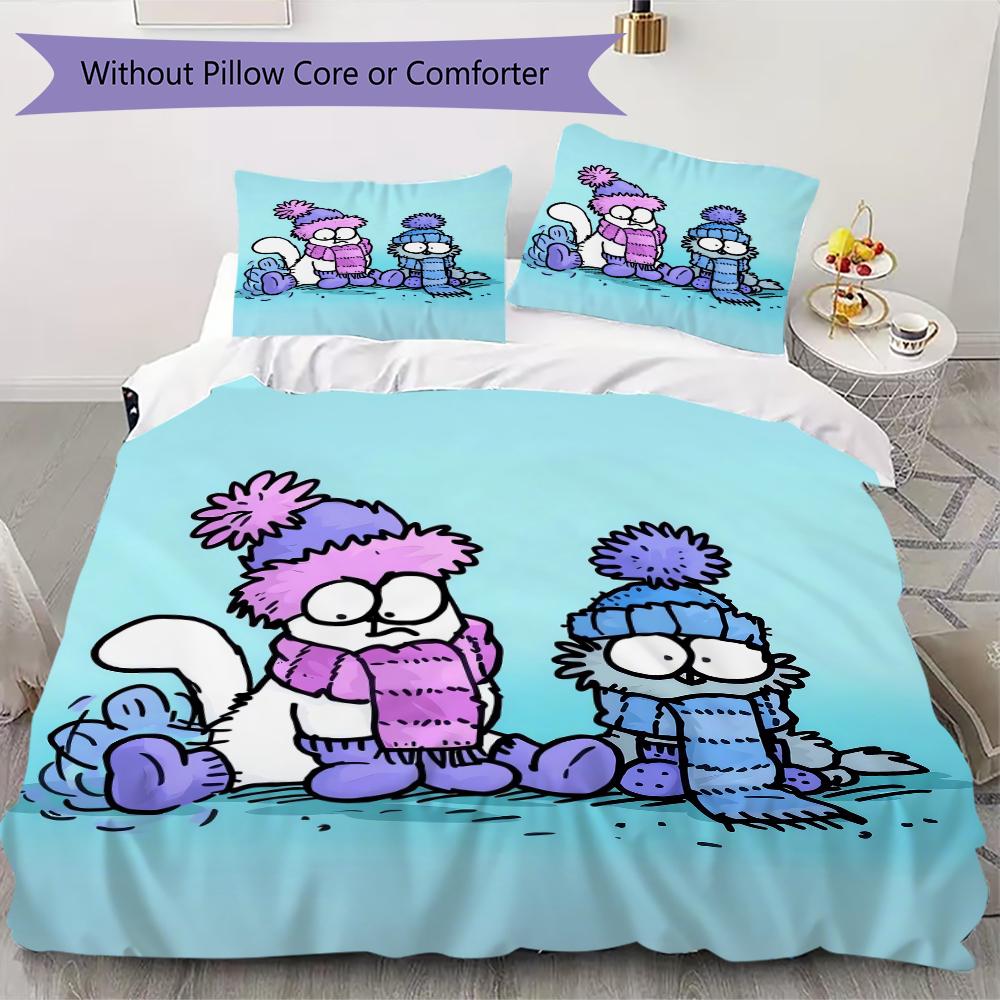 Simon's Cat Muster Bettwäsche Steppset Steppbezug Kissenbezug Heimdekoration Geburtstagsgeschenk (1 * Bettbezug + 2 * Kissenbezug ohne Füllung)