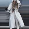 Womens Long Hooded Casual Coat With Patchwork Design Fall Winter Loose Fit Wool Blend Outerwear