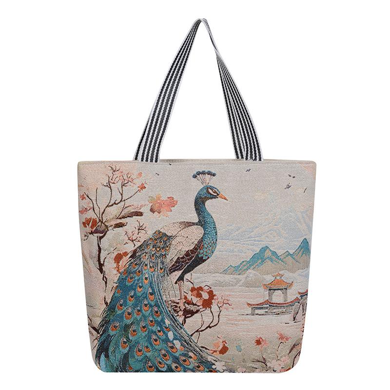 Ethnic Style Embroidered Canvas Bag Sofa Cloth Shoulder Women's Bag Women's Cross-border Leisure Gold Silk Embroidered Backpack