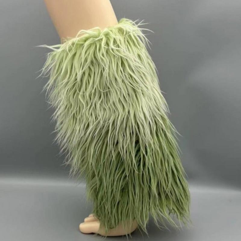 Women's Fuzzy Faux Furs Leg Warmers Furs Heels Long Boots Cuffs Cover One Pair Carnivals Boot Cover Y2K JK Uniform