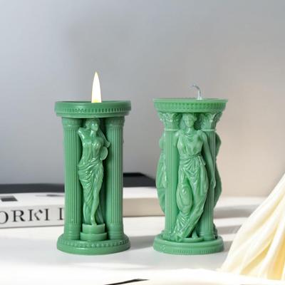 DIY Classical Athena Sculpture Candle Mold Roman Column Greek Goddess Resin Mold Goddess Statue Gypsum Mold Home Decoration