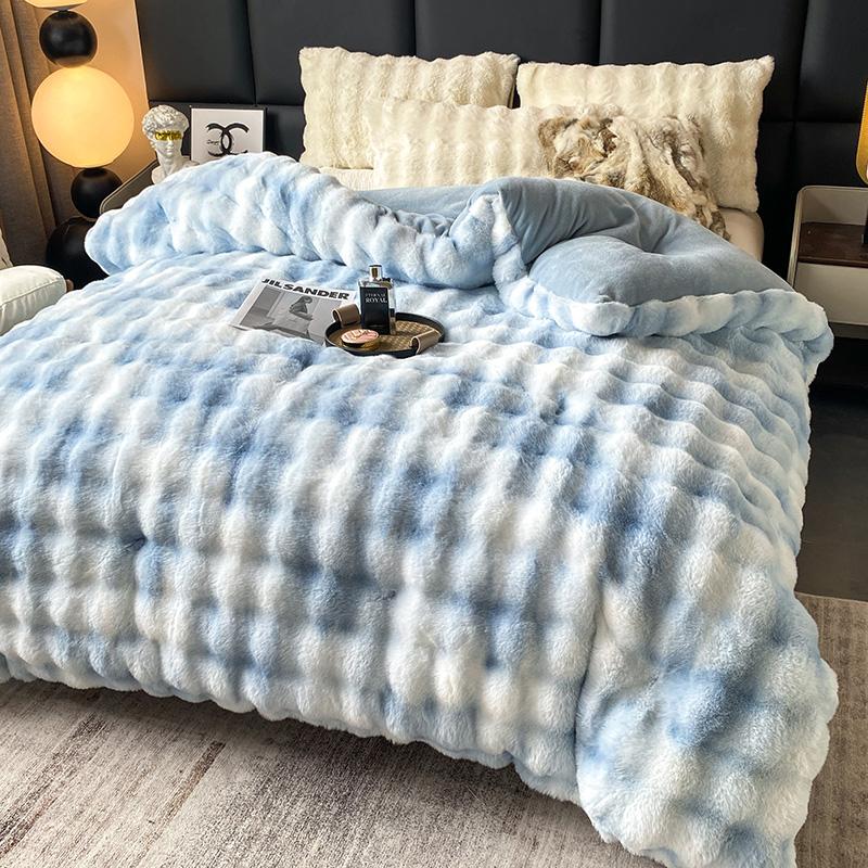 Luxury Faux Rabbit Fur Blanket for Winter Thickened Warm Double Layer Plush Blankets for Bed Fluffy Soft Warmth Quilt Comforter