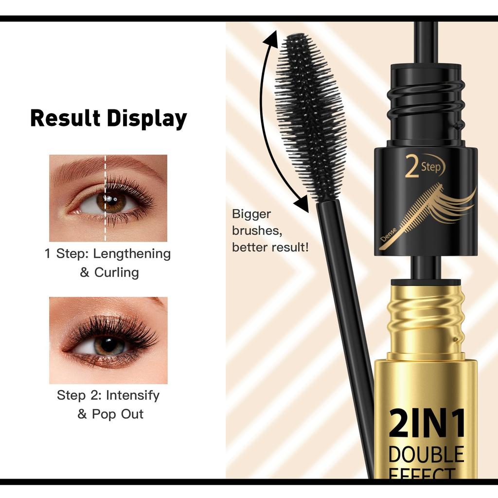 Mascara Naturel Mince, Résistant à la Sueur et Ne Coulant Pas, Mascara à Double Effet Dense et Recourbé