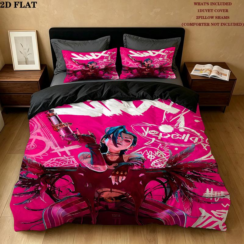 Jinx Pattern Bedding Quilt Set Quilt Cover Pillowcase Home Birthday Gift(1 * duvet cover + 2 * pillowcase, without core)