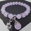 Amethyst Chalcedony Bracelet with Vajra Bell Pendant - Handmade Beaded Jewelry for Women