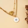 304 Stainless Steel Double Layer Heart Pendant Necklace with Drip Glaze - Stackable Clavicle Chain