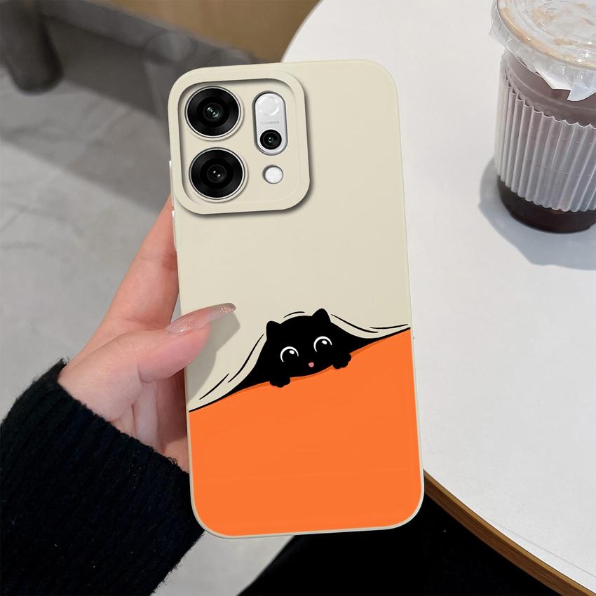 For Oppo Reno14 Pro 14F A5 A5X K13 Phone Cases Table Cartoon Cat Pattern Phone Case Camera Protection Shockproof Silicone Covers For Oppo Bumper Shell