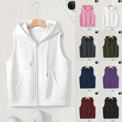 2025 Plus Size Women's Hooded Vest - Casual, Trendy, Loose Fit, Sleeveless Zipper Cardigan for Autumn and Spring