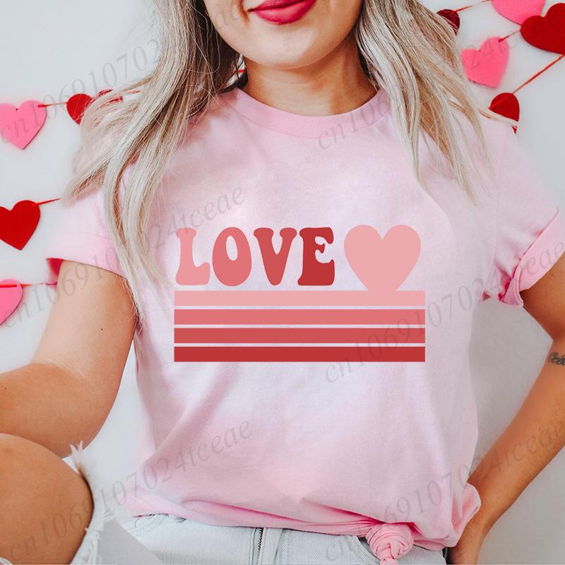 Women's T-Shirts Clothing Valentine Leopard Love Heart Print Tees Breathable Tshirt Loose T-Shirts Harajuku Casual Short Sleeve
