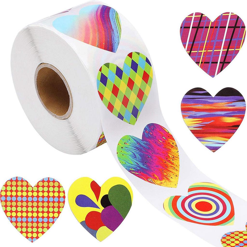 500 Pcs Heart Stickers Roll Labels Multicolored Shaped for Valentine's Day