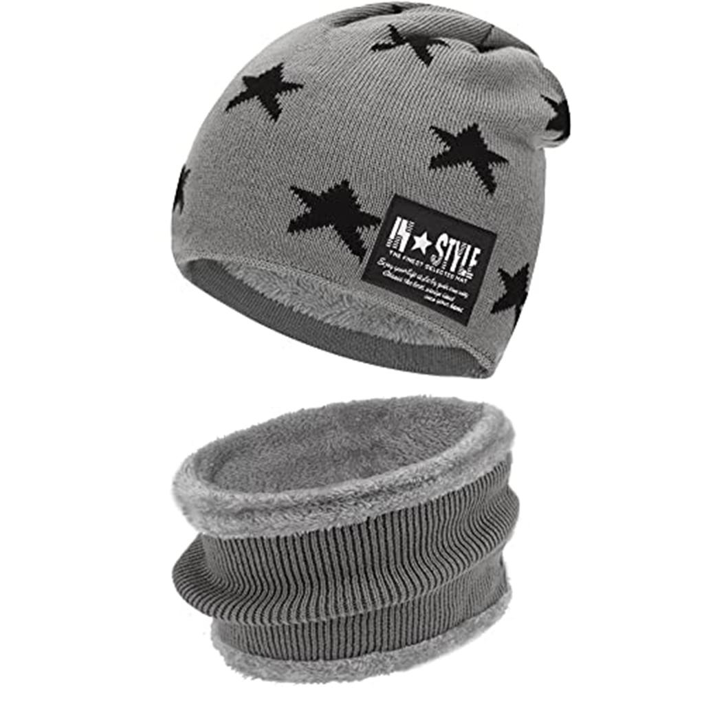 Hot Sale Children's Winter Woolen Hats Scarf Set Baby Boys Girls Korean Thick Warm Knitted Star Pattern Beanie Hat Kids