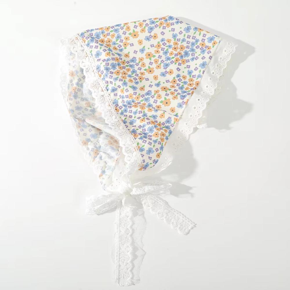 Elegant Floral Cotton Head Scarf Soft Wrap Printing Hair Scarf Vintage Lace Triangle Scarf  Beach