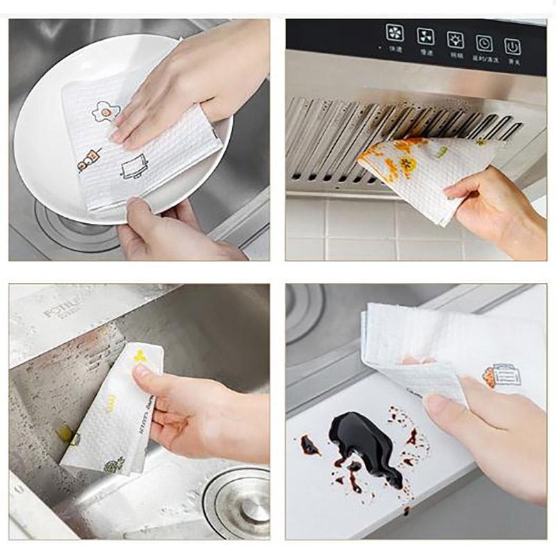 50Pcs/Roll From Reusable Lazy Rags Bamboo Towels Wet And Dry For Kitchen
