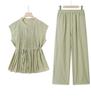 Chic Chiffon Suit: Round Neck Top & Wide-Leg Pants for Women 2026