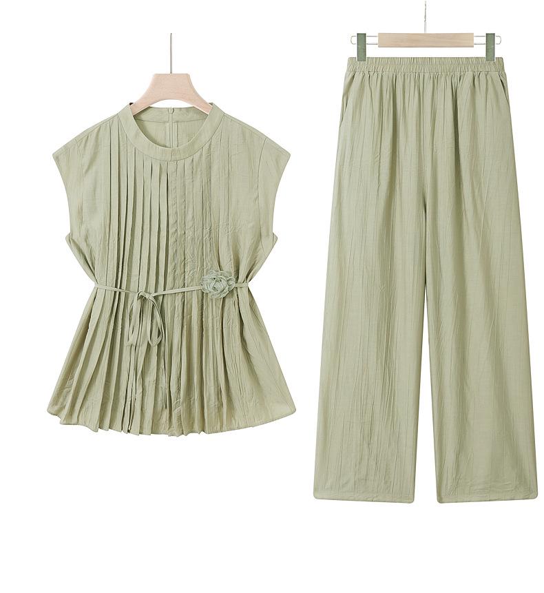 Chic Chiffon Suit: Round Neck Top & Wide-Leg Pants for Women 2026
