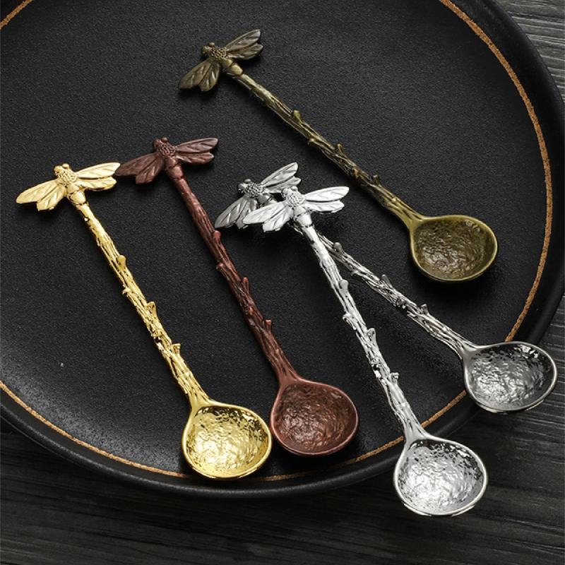 Kaffeelöffel Vintage Libellenzweige Blätter Form Mini Eis Kuchen Milch Rührlöffel Küchenhelfer