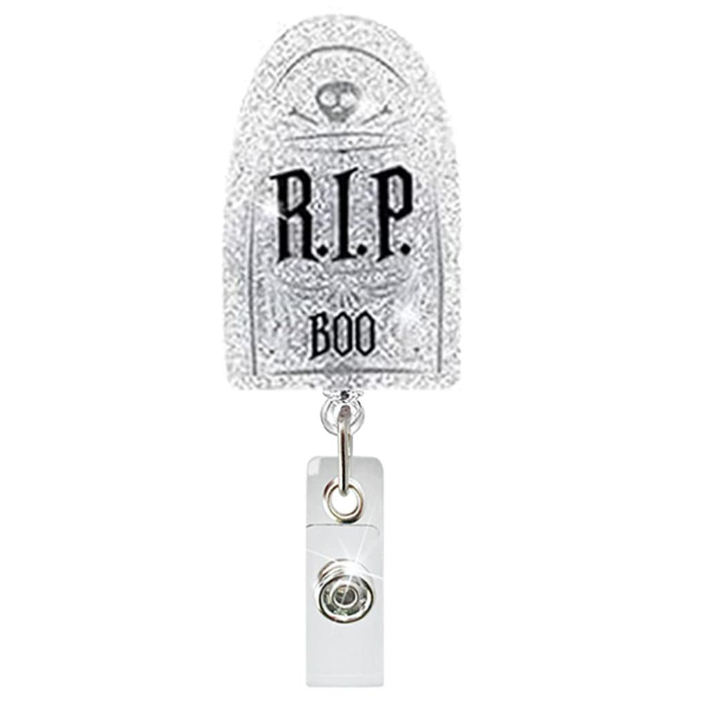 Acrylic Halloween Spooky Ghost Eyeball Skeleton Retractable Badge Reel Rotating ID Badge Holder Crocodile Clip for Doctor Nurse