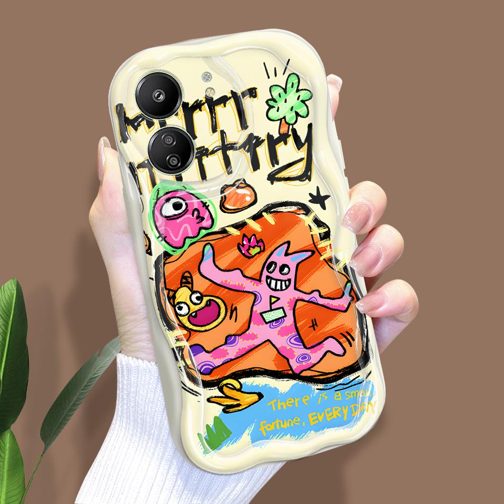 Roztomilý kreslený vzor krémová textura pouzdro vlnitý okraj měkký silikonový kryt pouzdro na telefon pro Xiaomi Redmi