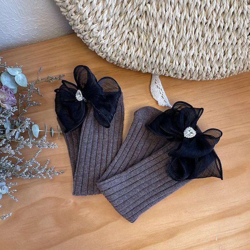 Children's Socks Summer Lolita Wooden Ear Mesh Ribbon Large Bow Mid-tube Socks for Girls