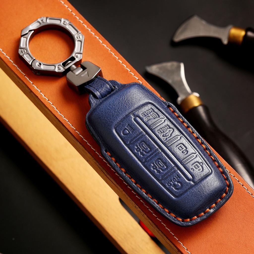 Korean Special Key Protective Cover Is Suitable for Lawns Genesis Gv80 High-end Leather Car Key Bag.