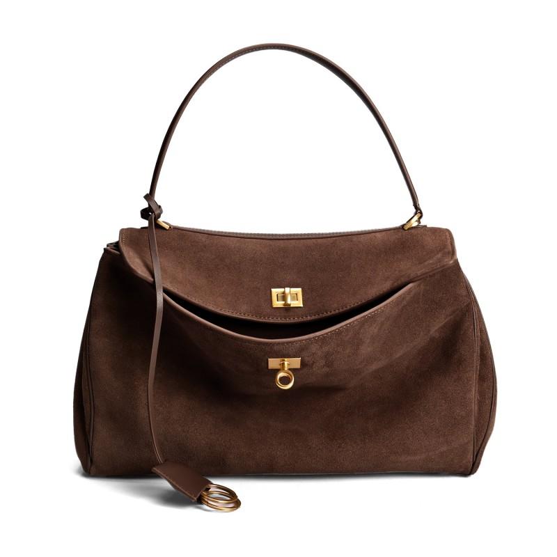 Womens Suede Leather Top Handle Bag With Snap Vintage Style Crossbody Shoulder Daily Commute