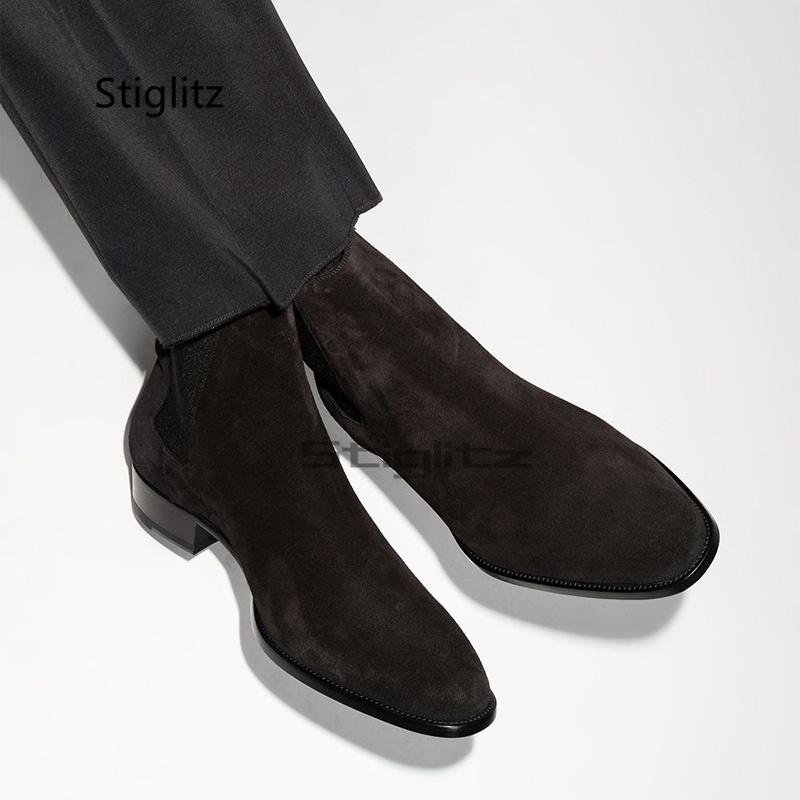 Black Leather Chelsea Boots Men Shoes