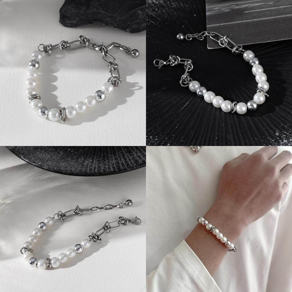 Minimalist Stainless Steel Pearlstyle Bracelet For Women And Men Gift Ideas
