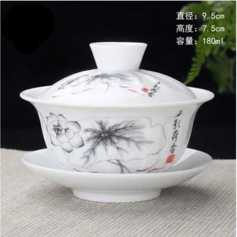 Chinese Hand Painted Kungfu Tea Set, Tureen Dehua, White Porcelain, Gaiwan, Pot Set for Travel, Fast Cup, High Quality