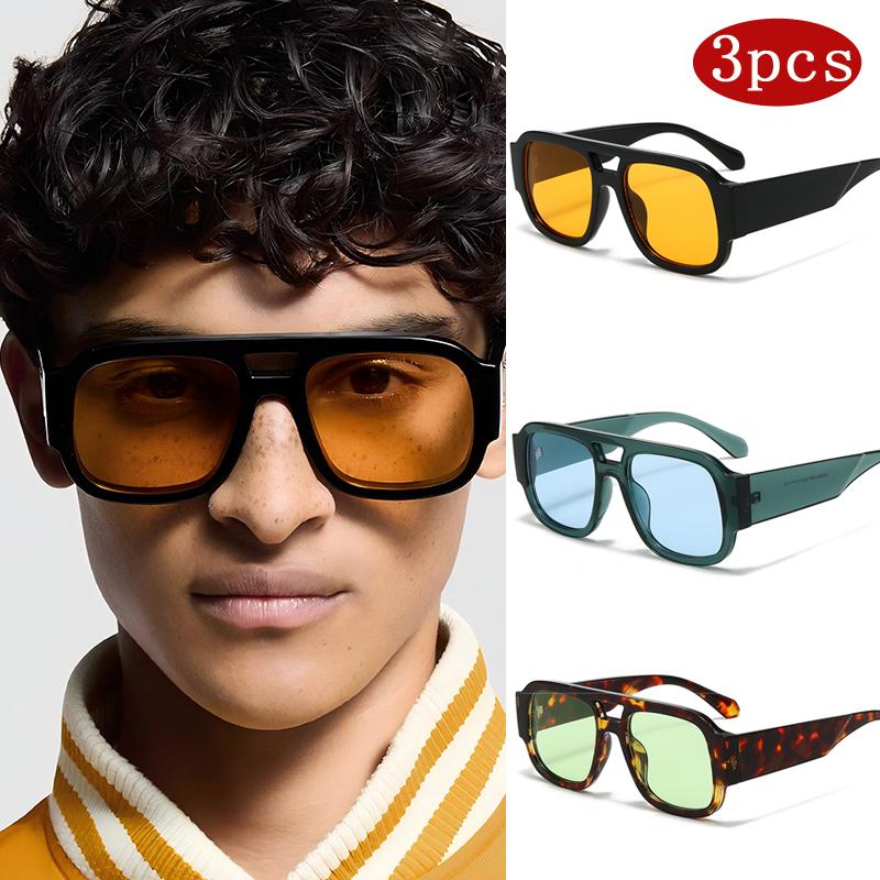 

3Pack Fashion Double Bridges Women Sunglasses Fashion Large Frame Coloful Shades Eyewear Luxury Design Men Sun Glassses Uv400