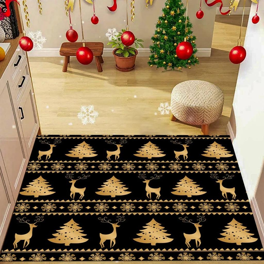 Christmas Floral Rectangle Rug Festive Poinsettia Perfect for Home Entrance Decor Durable Mat