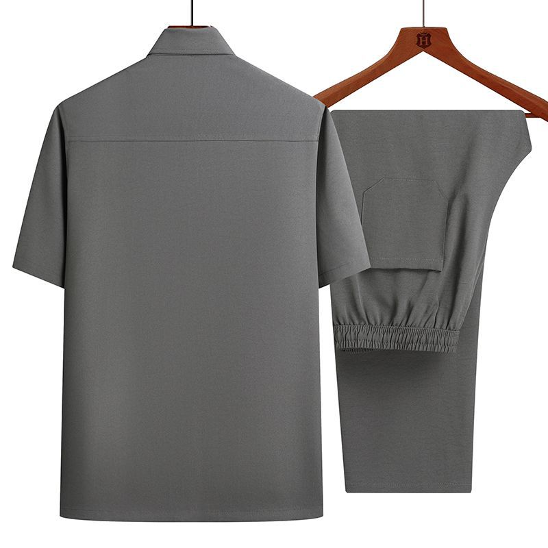 Ice Silk Short-sleeved Thin Shirt Men's Summer Suit Summer Clothes Men's Shirt + Pants Suit