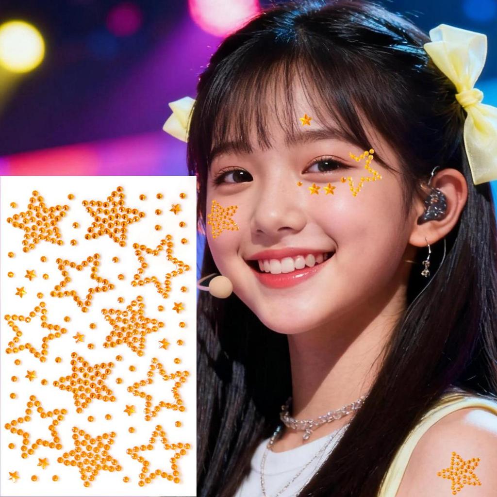 Yellow Rhinestone Heart Bow Face & Nail Stickers