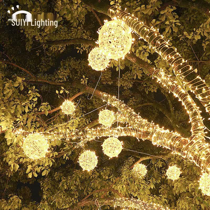 Outdoor LED Rattan Ball String Lights Plug-in 220V