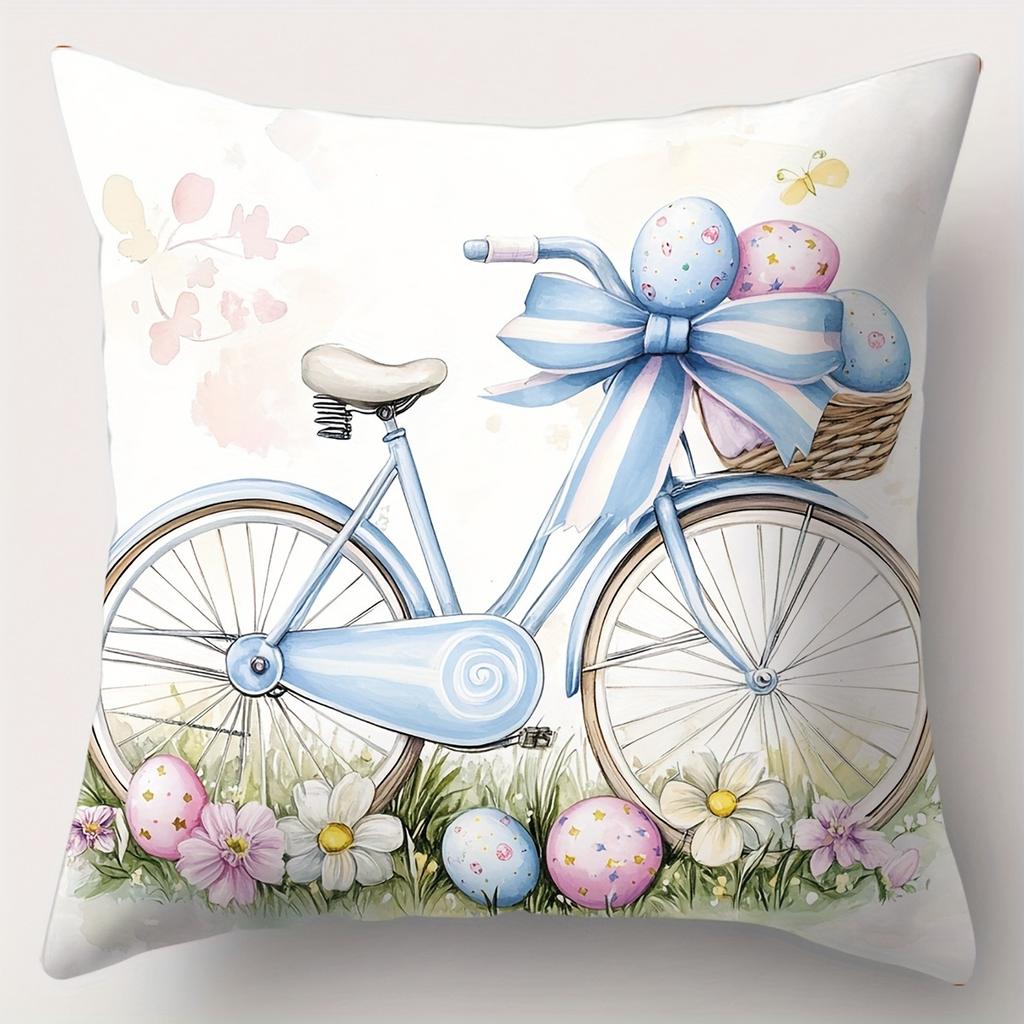 Short Plush Material Pillowcasehappy Easter Decoration Pillowcase Home Room Decoration Bowknot Rabbit Truck Egg Print Living Roo