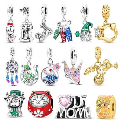925 Silver Charms Beads Koi Soccer Origami Crane Pendant DIY Jewelry Gift for Women Bracelet