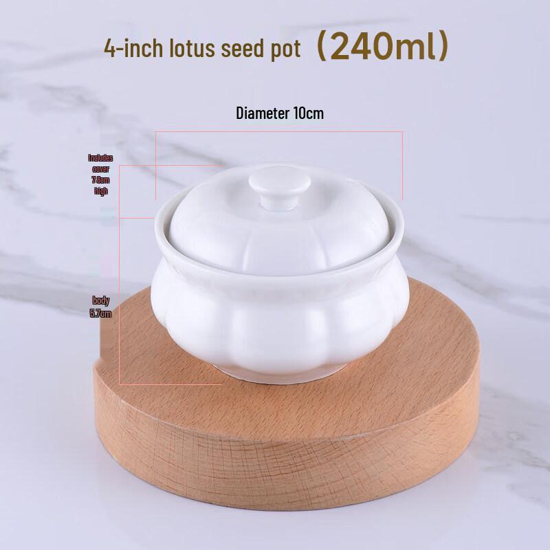Pure White Ceramic Double Boiler Stew Bowl