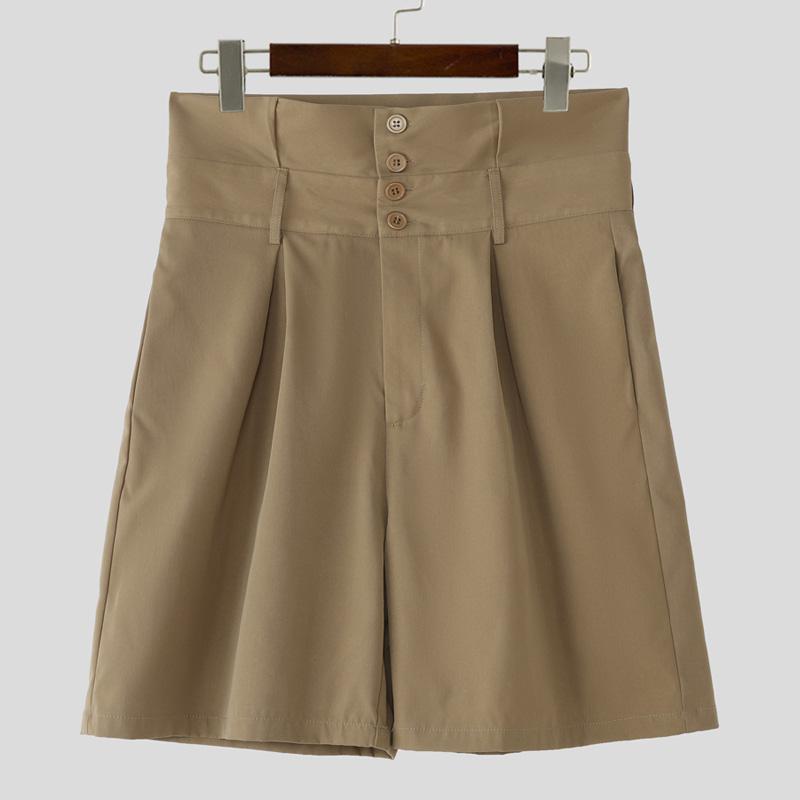 

INCERUN Летние мужские шорты-бермуды повседневные однотонные с высокой талией на молнии 5XL хаки