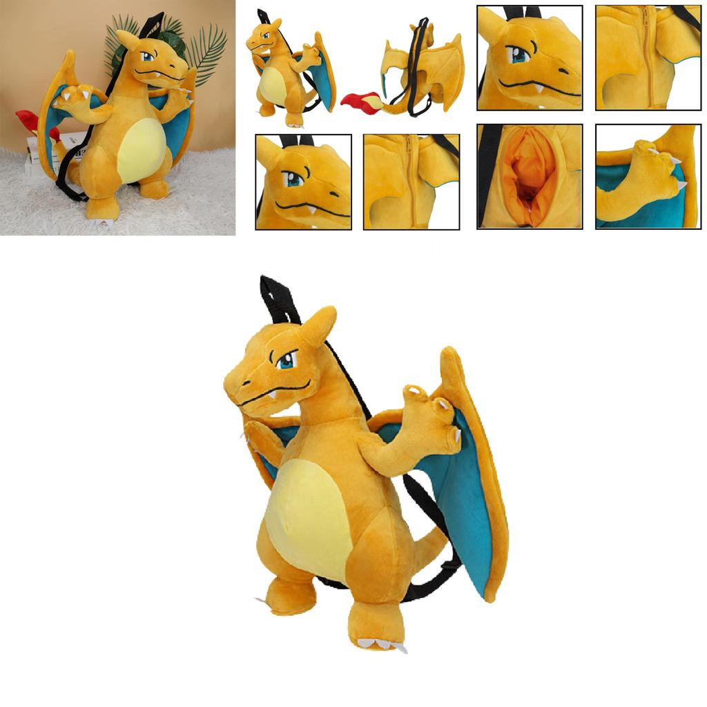 Cute Cartoon Backpack With Gengui And Charizard For Kids, Plush Toy Bag For Kindergarten