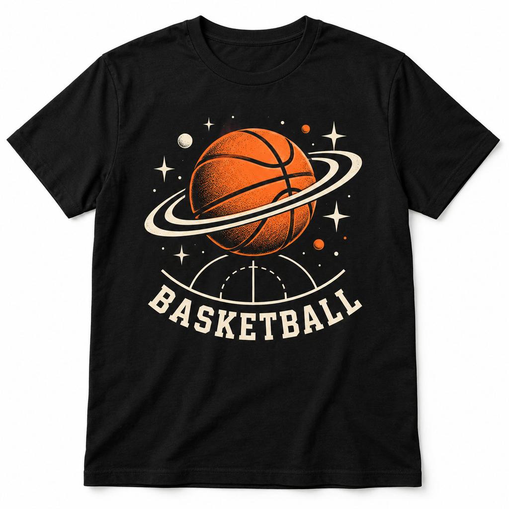 Cosmic Basketball Planet Graphic T-Shirt Unisex Sports Fan Black Tee