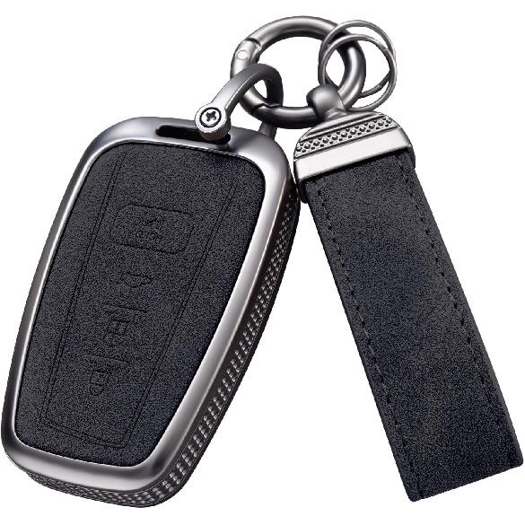 YO&YOYE Compatible with Toyota Key Fob Cover with Keychain Leather Key Case Protector for Avalon Camry Corolla RAV4 Sequoia Highlander Smart Key