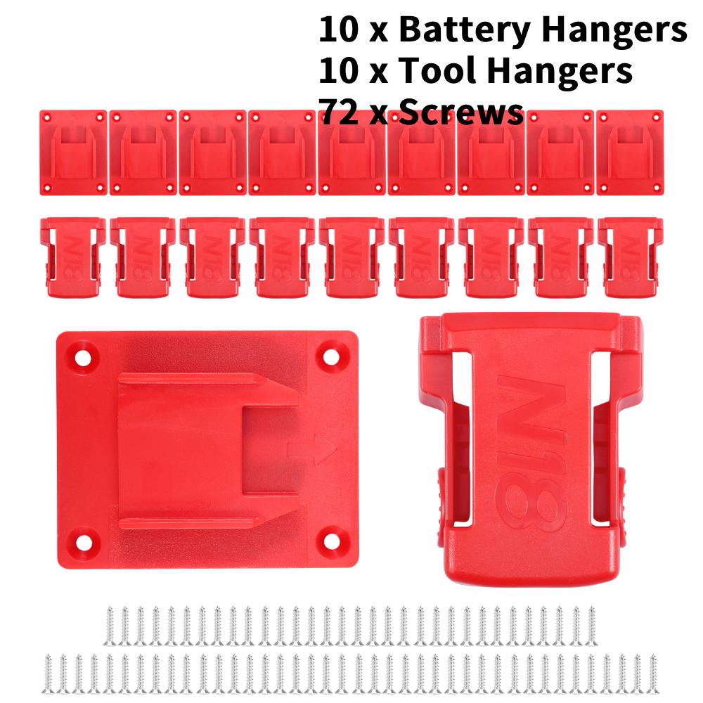 

20Pcs Wall Mount Tool & Battery Holder with Screw Drill Tool Hanger Battery Mount Dock Rack for Milwaukee M18 18V Tool & Battery 8 inch