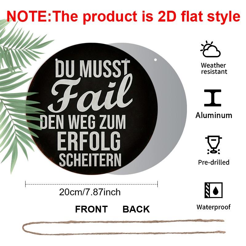 2D Flat Retro Aluminum Wall Decorations in Various Sizes. The German Inspirational Theme "Failure Is An Inevitable Step on The Road To Success
