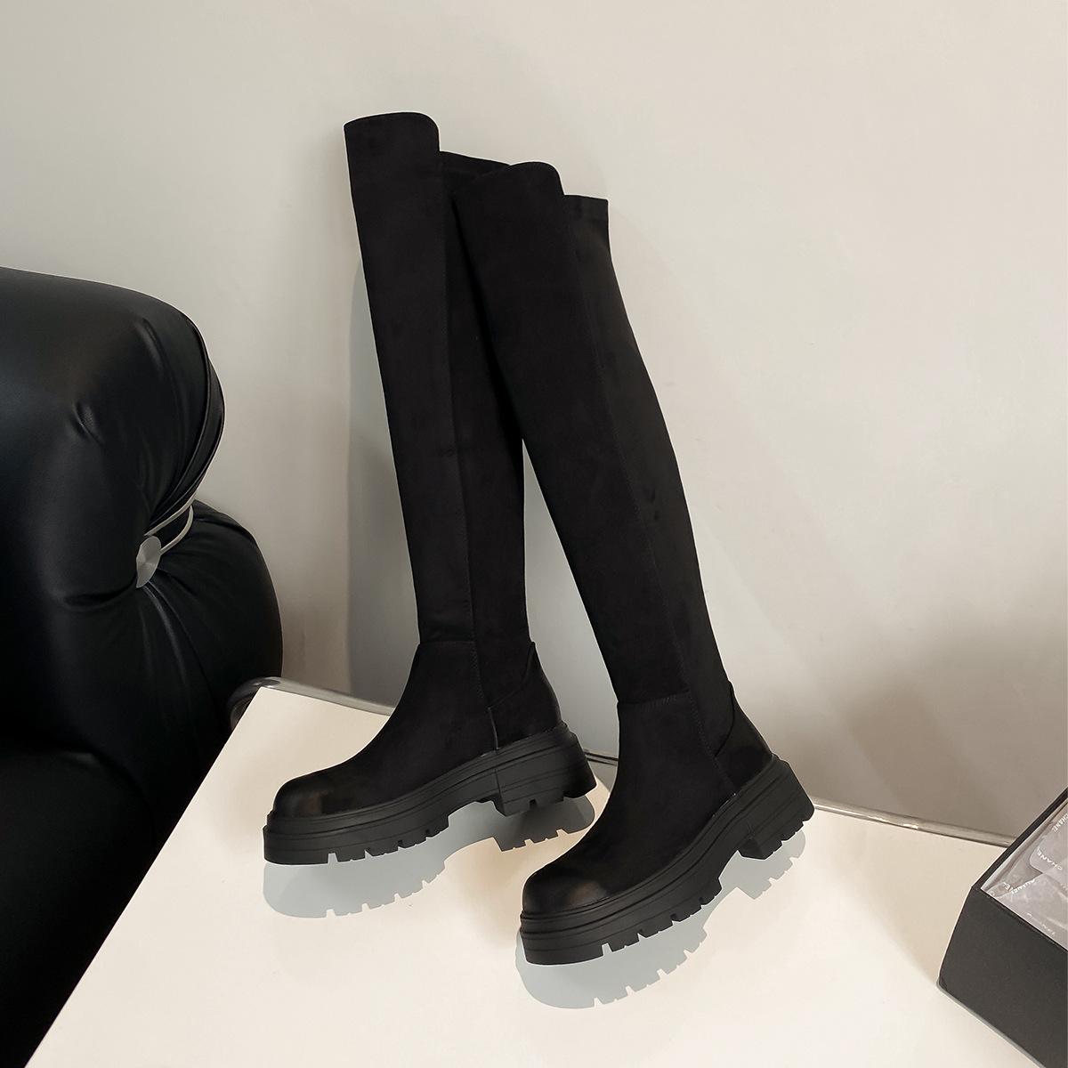 Сапоги ботфорты Длинные сапоги Женские сапоги Высокие сапоги на толстой подошве и флисе Женская обувь 40 чёрный 6529₽