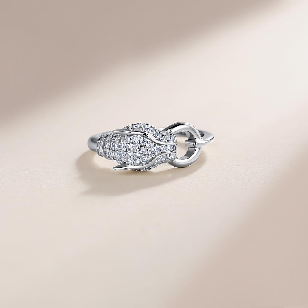 0.54 CTW S925 Sterling Silver Full Micro Pave Moissanite Leopard Ring Edgy Panther Head Link Band Bold Unisex Jewelry