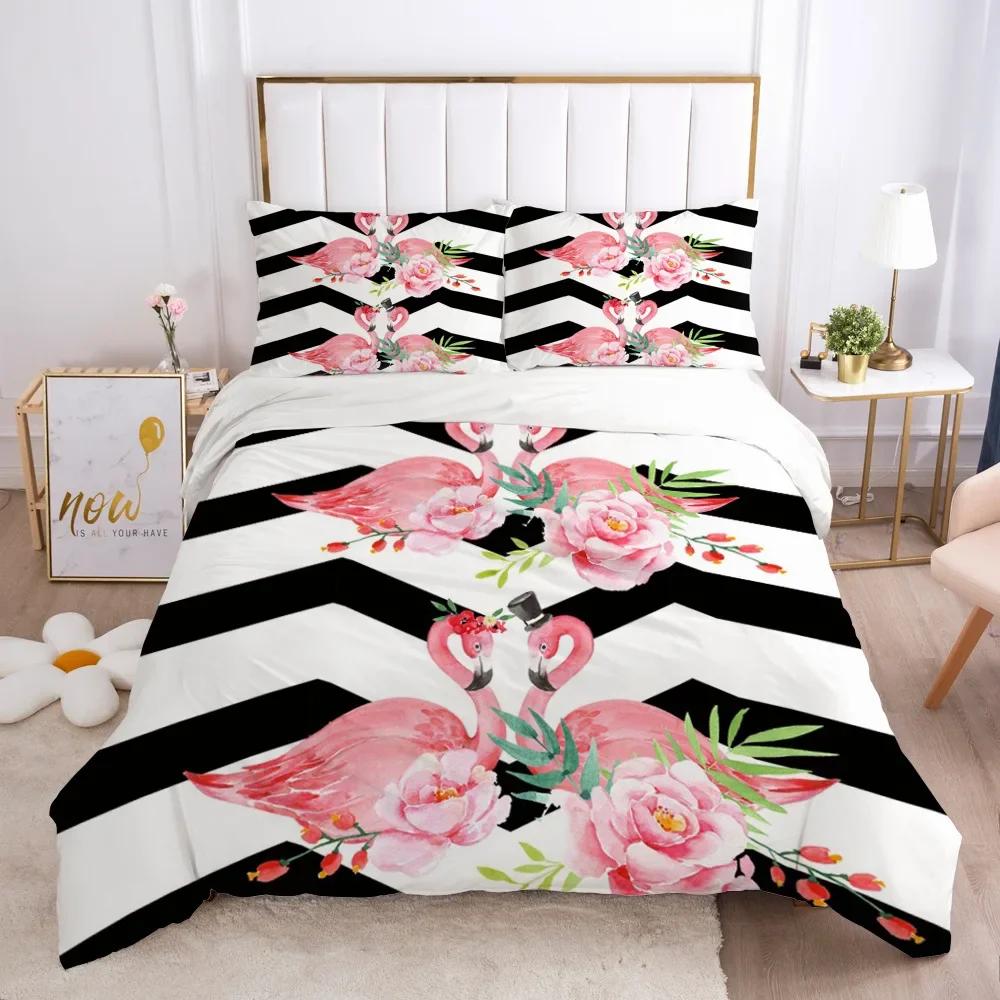 Pink Bird Flamingos Bedding Set Cartoon Bedspread Single Twin Full Queen King Size Bedclothes Child Kids Girl Bedroom Bed Set