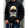 Men'S Graphic Print Crew Neck Sweatshirt, Vintage Retro Streetwear Pattern, Halloween Theme,100% Cotton Printed Long-Sleeve Crew Neck Pullover