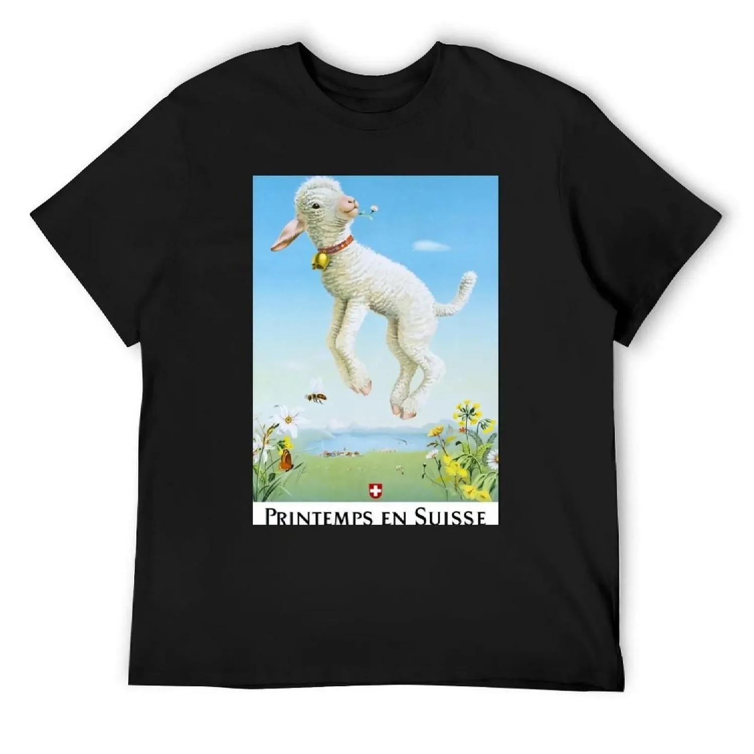 

1945 Spring In Switzerland Travel Poster T-Shirt cotton graphic tees boys animal print Men s t-shirt XXXXXL чорний