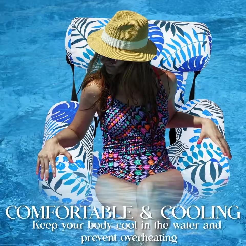 1pcs New Inflatable Water Hammock with Armrests PVC Floating Lounger Sofa for Adults Summer Print Pool Float Inflatable Lounger